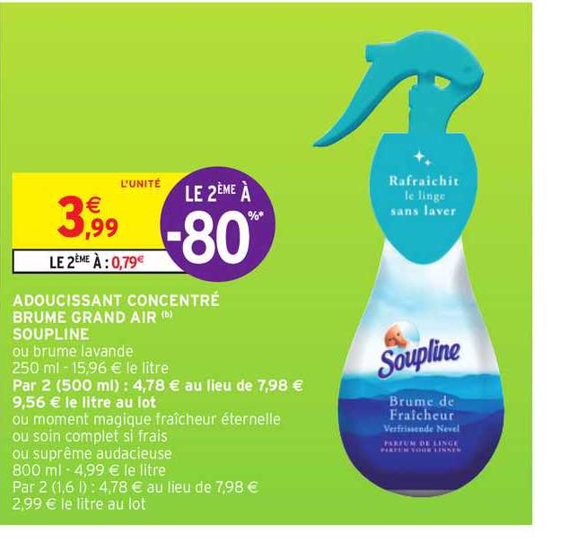 adoucissant concentré brume grand air soupline le 2ème à -80%