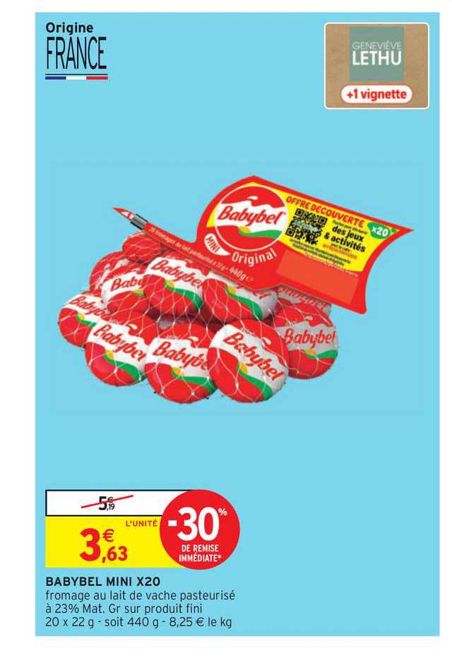 babybel mini x20 -30% remise immédiate