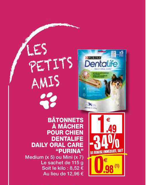bâtonnets à mâcher pour chien dentalife daily oral care purina -34% remise immédiate