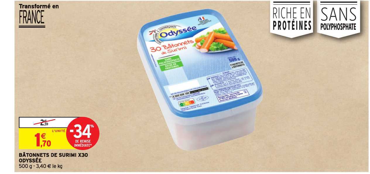 bâtonnets de surimi x30 odyssée -34% remise immédiate