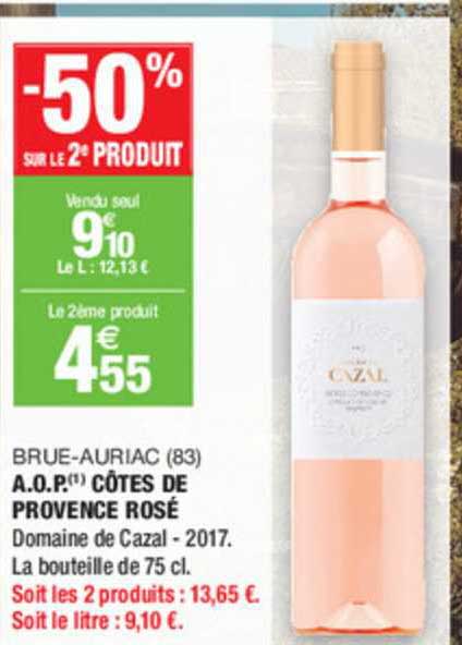 bruec auriac (83) a.o.p. côtes de provence rosé -50% sur le 2e produit