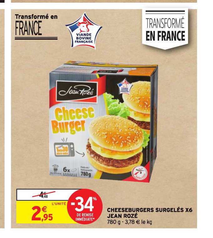 cheeseburgers surgelés x6 jean rozé -34% remise immédiate