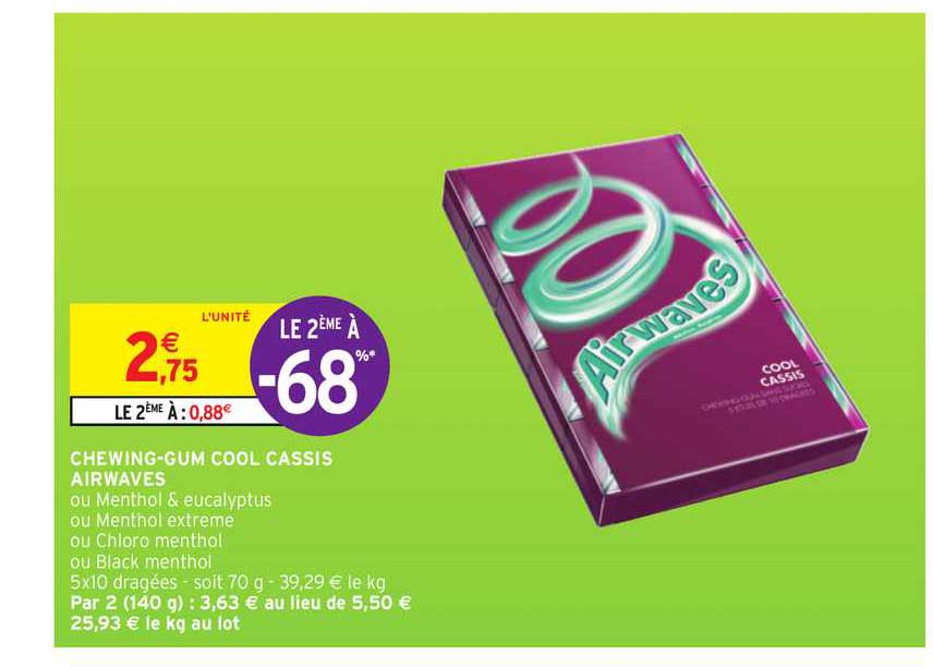 Chewing Gum Cool Cassis Ariwaves Le 2ème à -68%