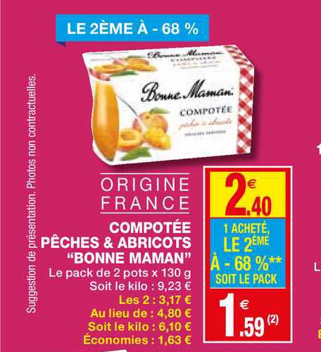 compotée pêches & abricots bonne maman le 2ème à -68%
