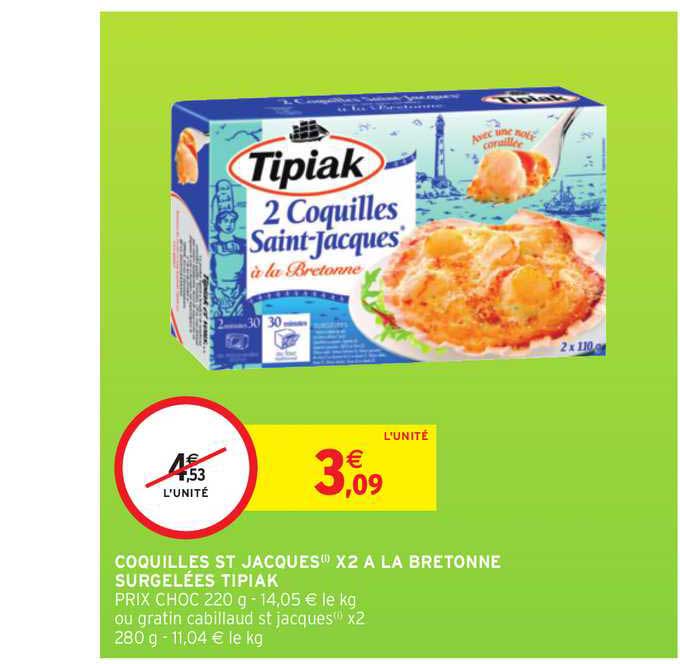 coquilles st jacques x2 à la bretonne surgelées tipiak