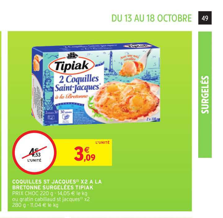 coquilles st jacques x2 à la bretonne surgelées tipiak