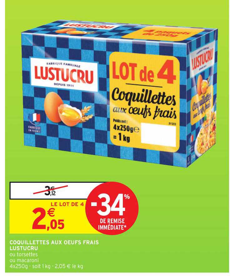 Coquillettes Aux Oeufs Frais Lustucru -34% Remise Immédiate