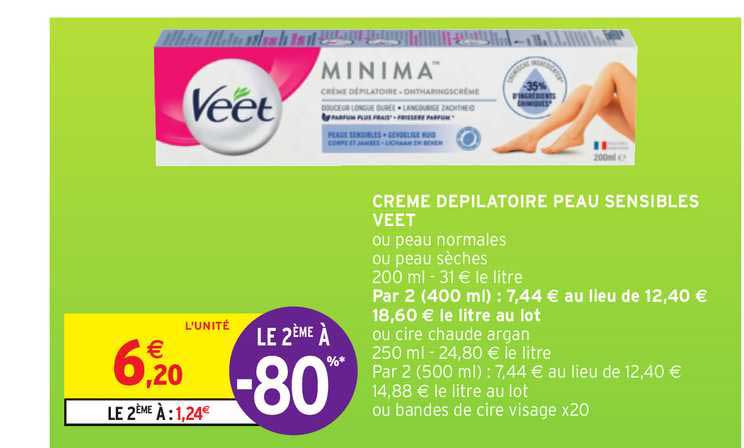 Crème Dépilatoire Peau Sensibles Veet Le 2ème à -80%
