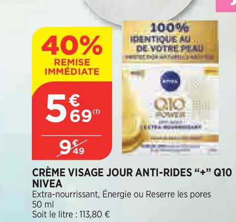 crème visage jour anti rides + q10 nivea 40% de remise immédiate
