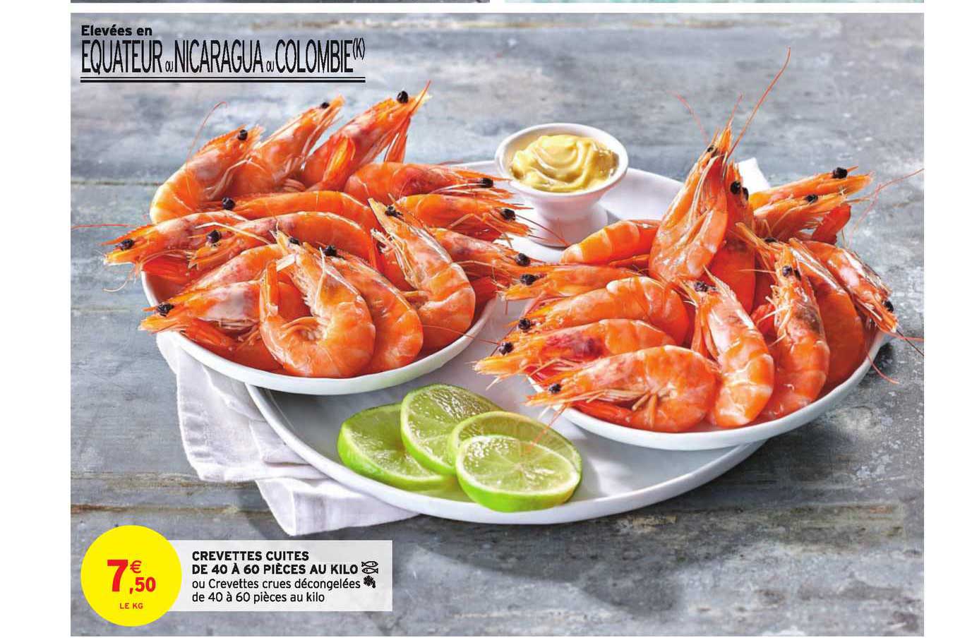 crevettes cuites de 40 à 60 pièces au kilo