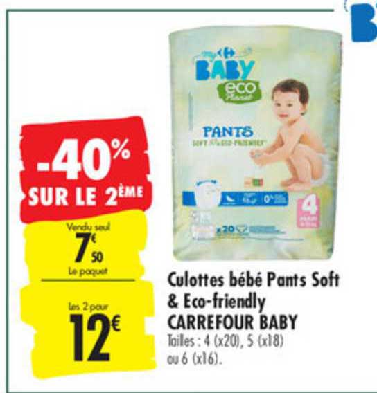 culottes bébé pants soft & eco friendly carrefour baby -40% sur le 2ème