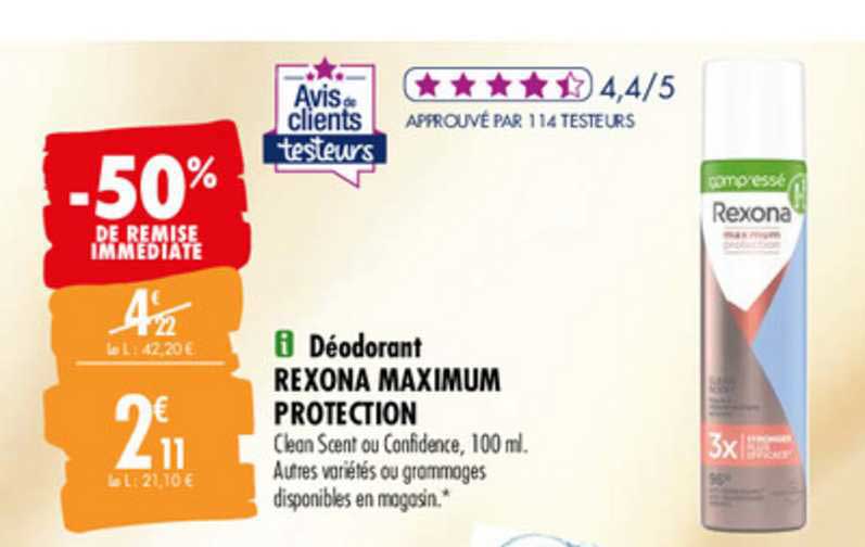 Déodorant Rexona Maximum Protection -50% De Remise Immédiate