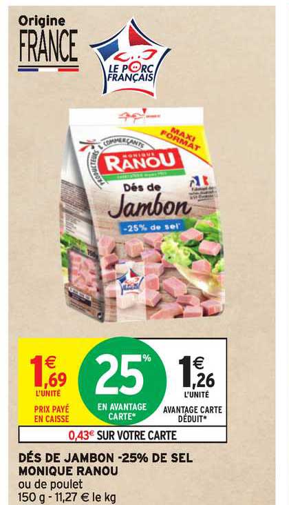 dés de jambon moins 25% de sel monique ranou