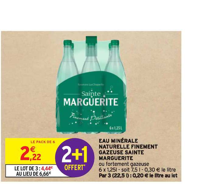 eau minérale naturelle finement gazeuse sainte marguerite 2+1 offert