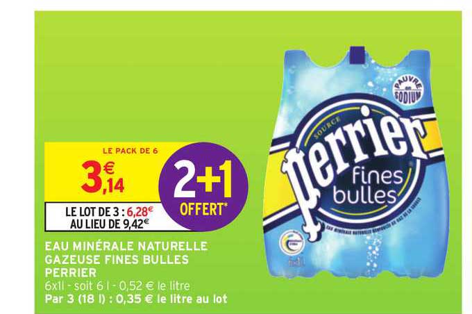 Eau Minérale Naturelle Gazeuse Fines Bulles Perrier 2+1 Offert