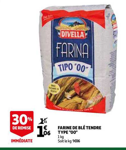 farine de blé tendre type "00" 30% remise immédiate