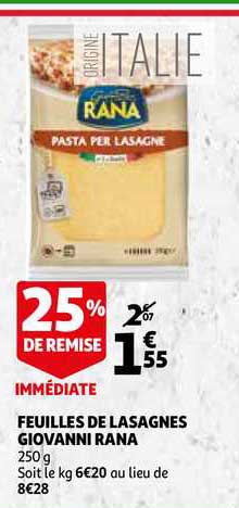 feuilles de lasagnes giovanni rana 25% remise immédiate