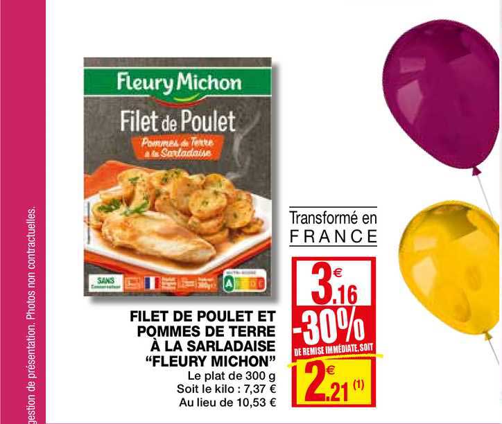 filet de poulet et pommes de terre à la sarladaise fleury michon -30% remise immédiate