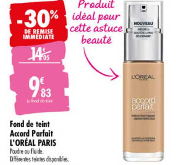 Fond De Teint Accord Parfait L'oréal Paris 30% De Remise Immédiate