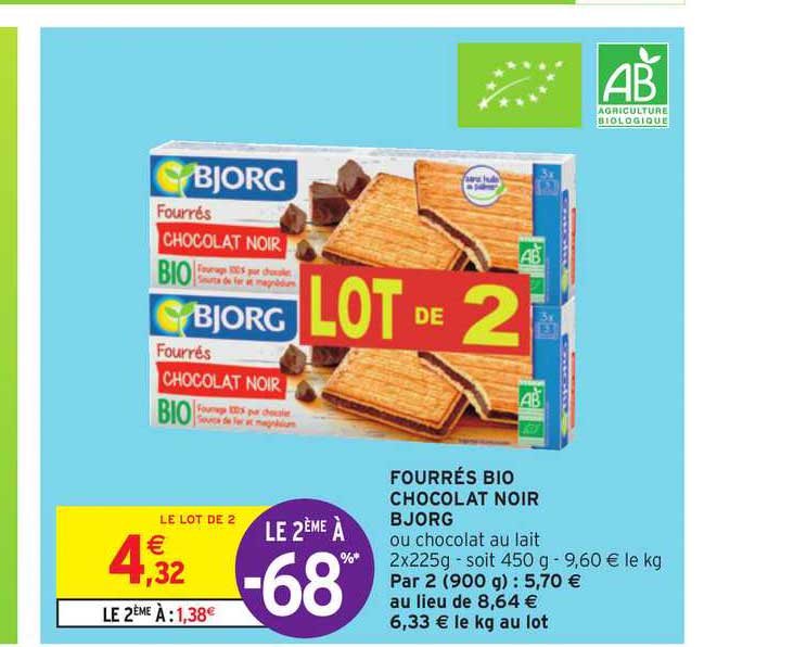 Fourrés Bio Chocolat Noir Bjorg Le 2ème à -68%