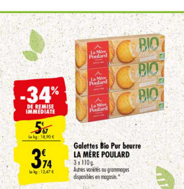 galettes bio pur beurre la mère poulard -34% de remise immédiate