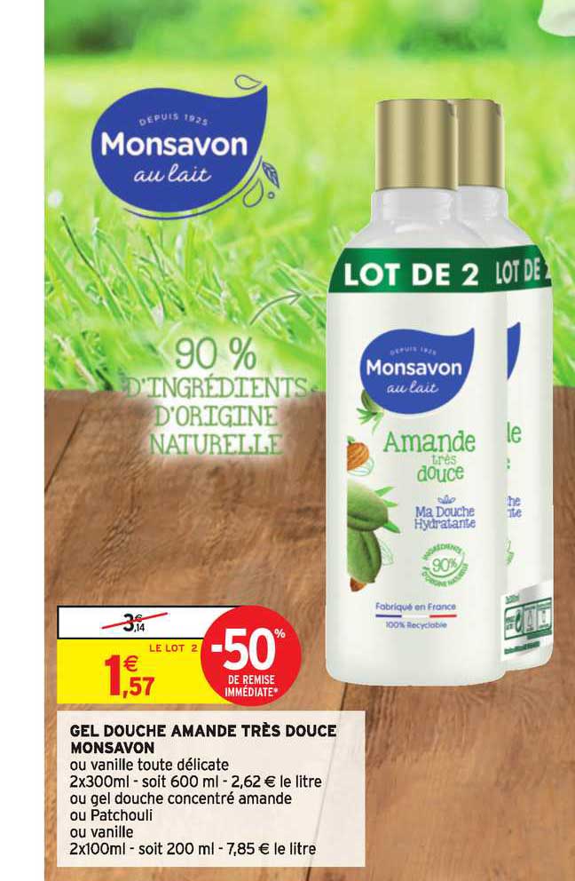 gel douche amande très douce monsavon -50% de remise immédiate