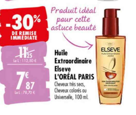 huile extraordinaire elsève l'oréal paris -30% remise immédiate