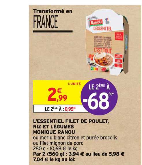 l'essentiel filet de poulet riz et légumes monique ranou le 2ème à -68%