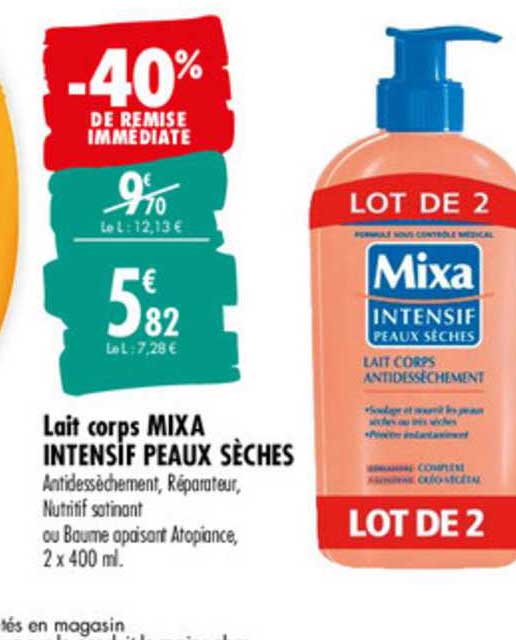 lait corps mixa intensif peaux sèches -40% de remise immédiate
