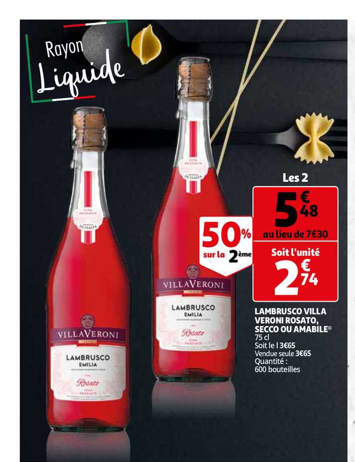 lambrusco villa veroni rosato secco ou amabile 50% sur la 2ème