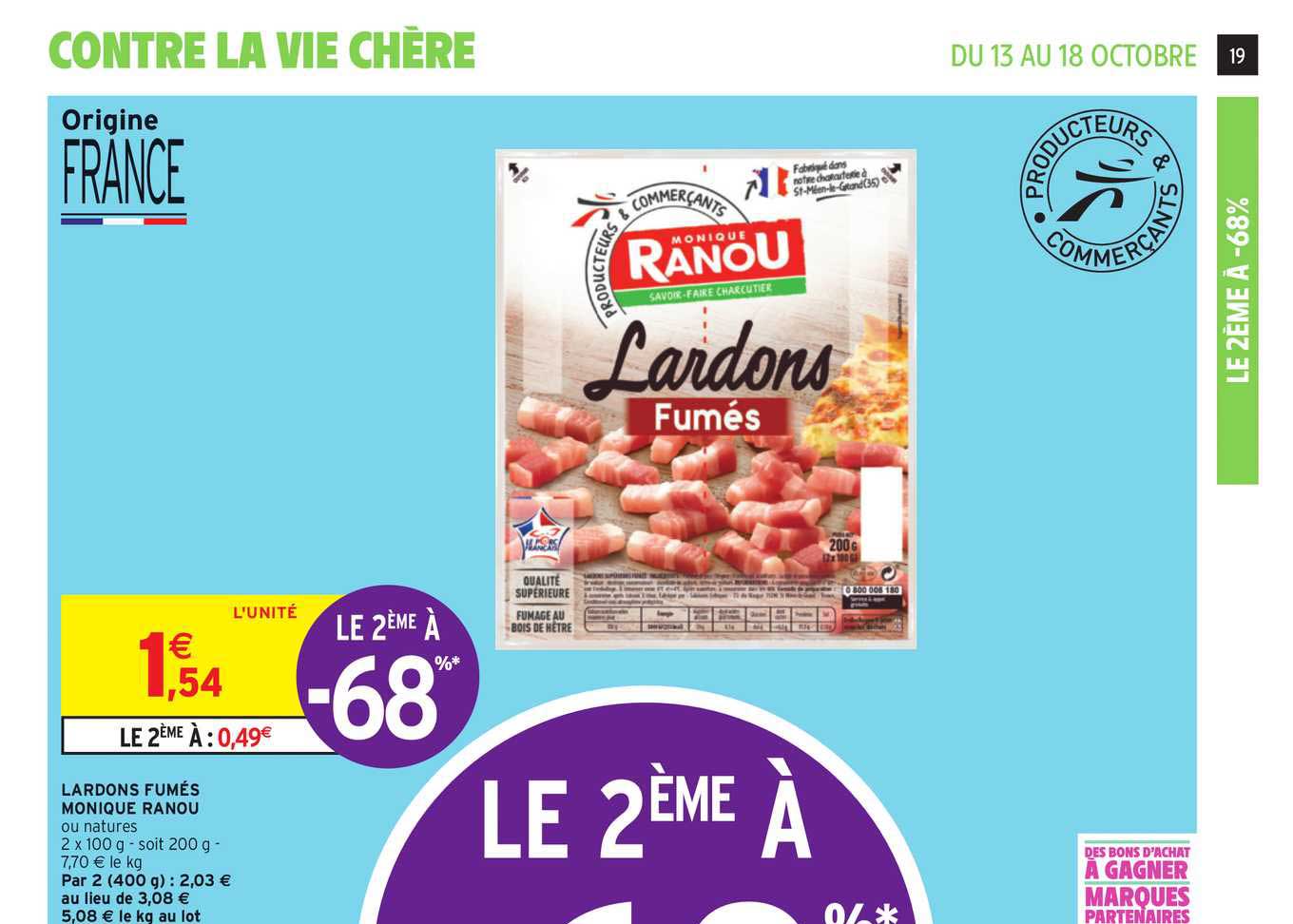 lardons fumés monique ranou le 2ème à -68%