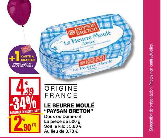 Le Beurre Moulé Paysan Breton -34% Remise Immédiate