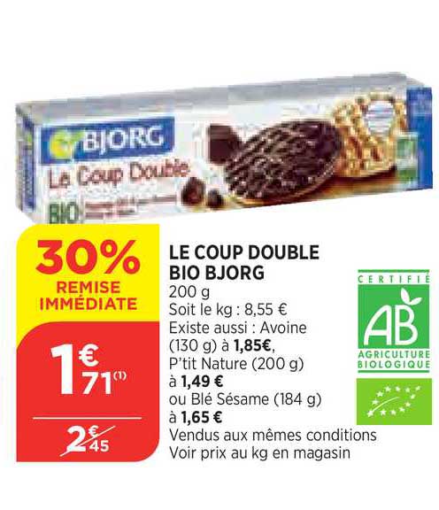 le coup double bio bjorg 30% de remise immédiate