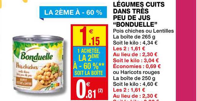 légumes cuits dans très peu de jus bonduelle le 2ème à -60%