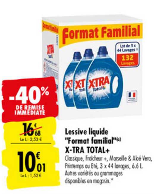 lessive liquide "format familial" x tra total+ -40% de remise immédiate