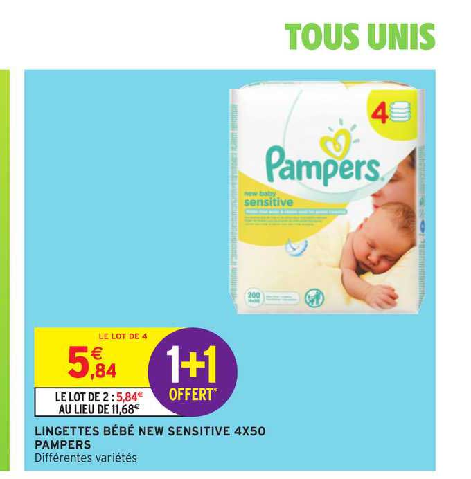lingettes bébé new sensitive 4x50 pampers 1+1 offert