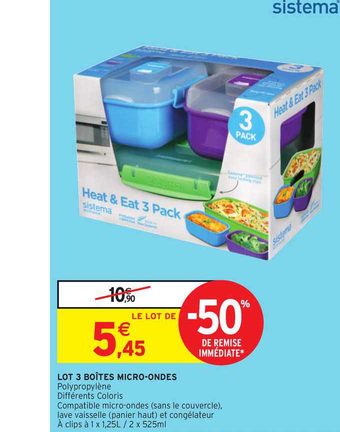 lot 3 boîtes micro ondes -50% de remise immédiate