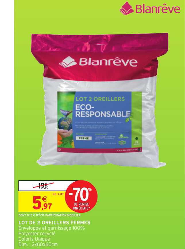 Lot De 2 Oreillers Fermes -70% De Remise Immédiate