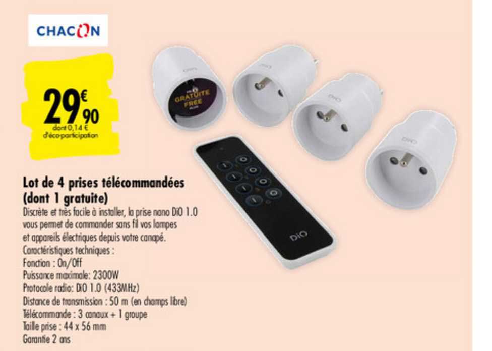 Chacon Lot De 4 Prises Télécommandées (dont 1 Gratuite)