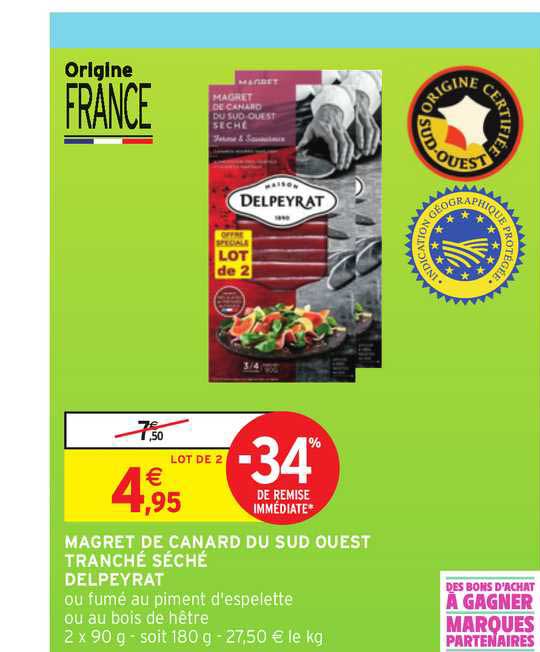 magret de canard du sud ouest tranche séché delpeyrat -34% remise immédiate