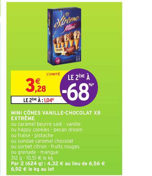 mini cônes vanilles chocolat x8 extrême le 2ème à -68%