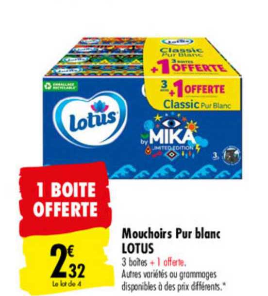 Mouchoirs Pur Blanc Lotus 1 Boite Offerte