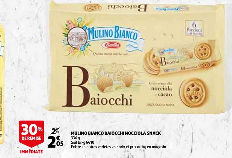mulino bianco baiocchi nocciola snack 30% remise immédiate