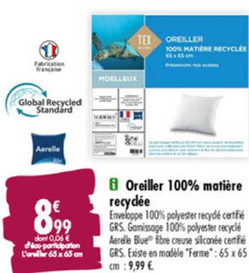 oreiller 100% matière recyclée