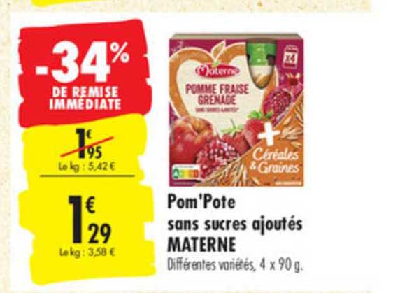 Pom'pote Sans Sucres Ajoutés Materne -34% De Remise Immédiate