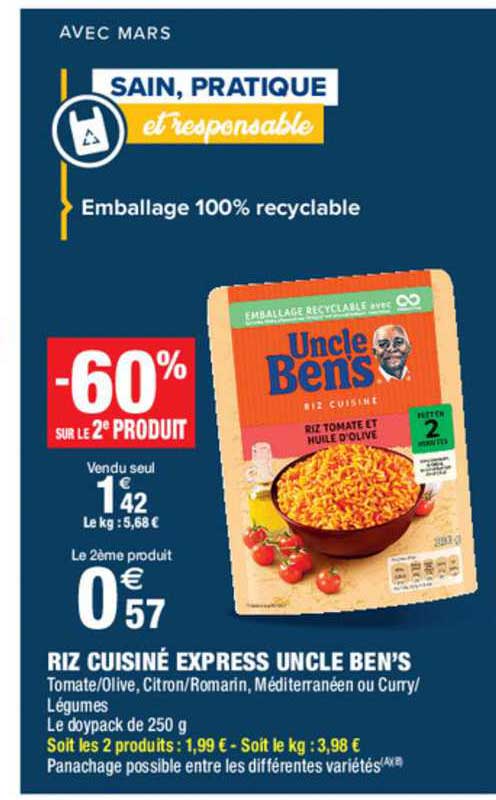 riz cuisiné express uncle ben's -60% sur le 2e produit