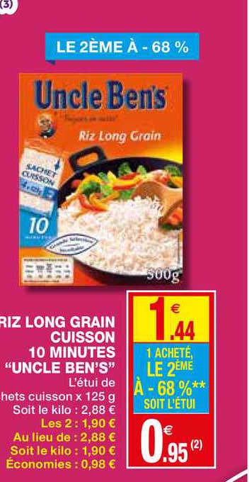 riz long grain cuisson 10 minutes uncle ben's le 2ème à -68%