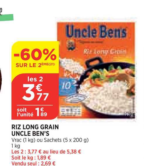 riz long grain uncle ben's -60% sur le 2ème