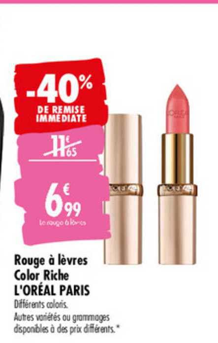 rouge à lèvres color riche l'oréal paris -40% de remise immédiate