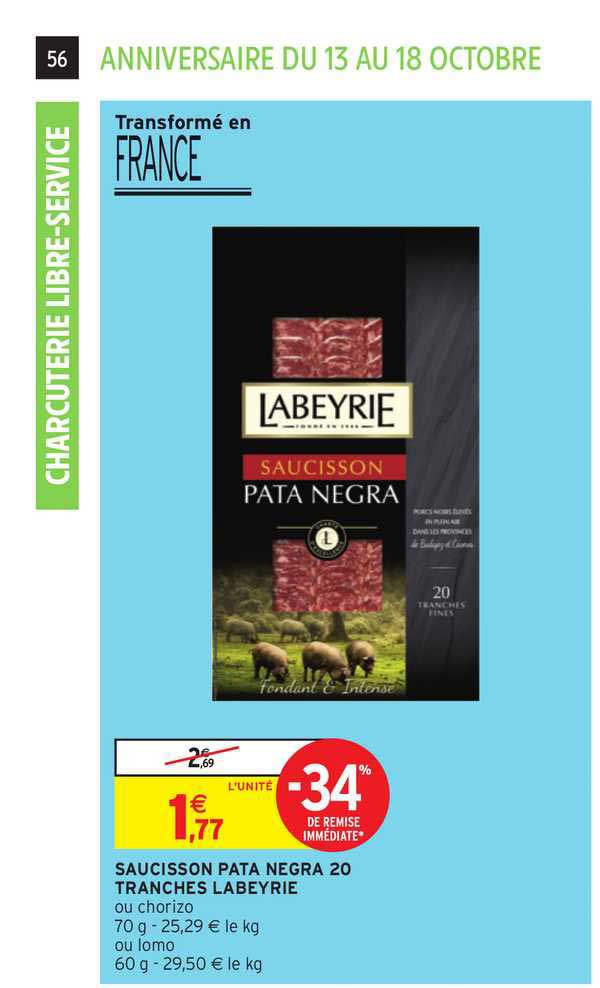 saucisson pata negra 20 tranches labeyrie -34% remise immédiate